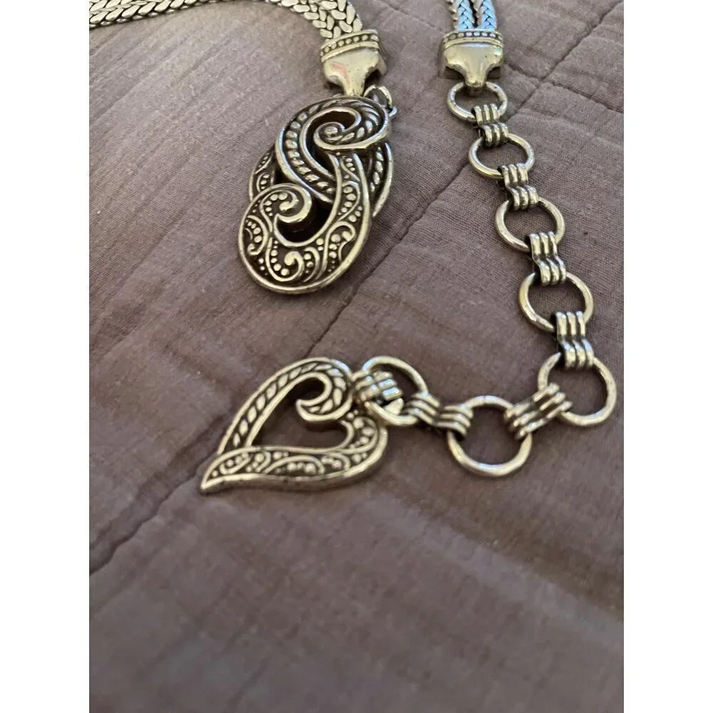 Brighton Vintage Womens Chain Belt Size M Silver Tone Heart Snake Adjustable
